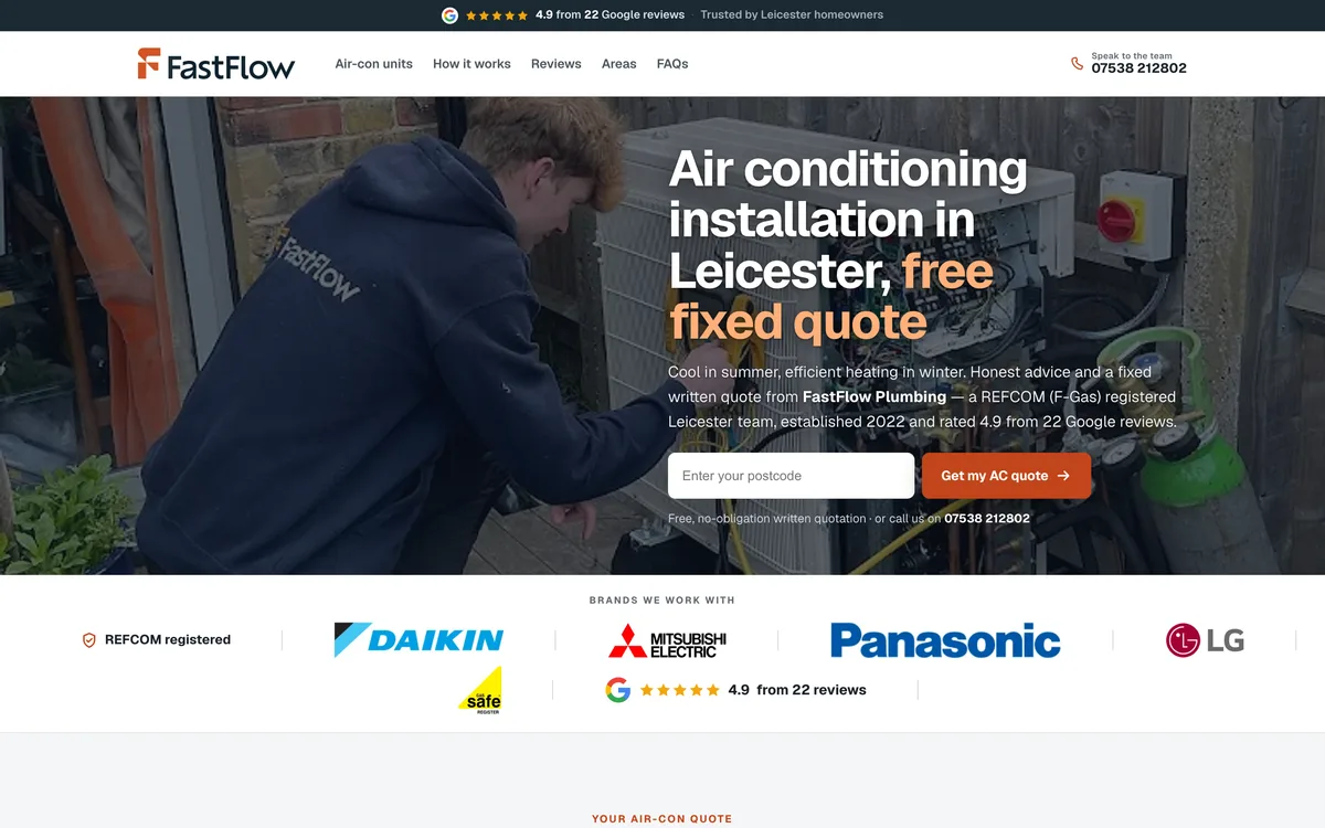 Air conditioning landing page built by Summit Leads