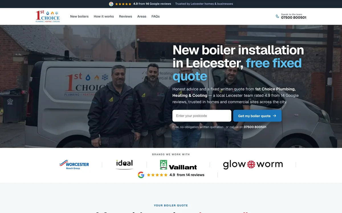 Boiler installation landing page built by Summit Leads