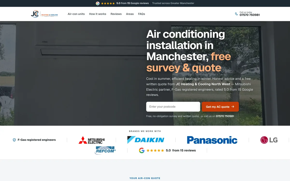 Air conditioning landing page built by Summit Leads